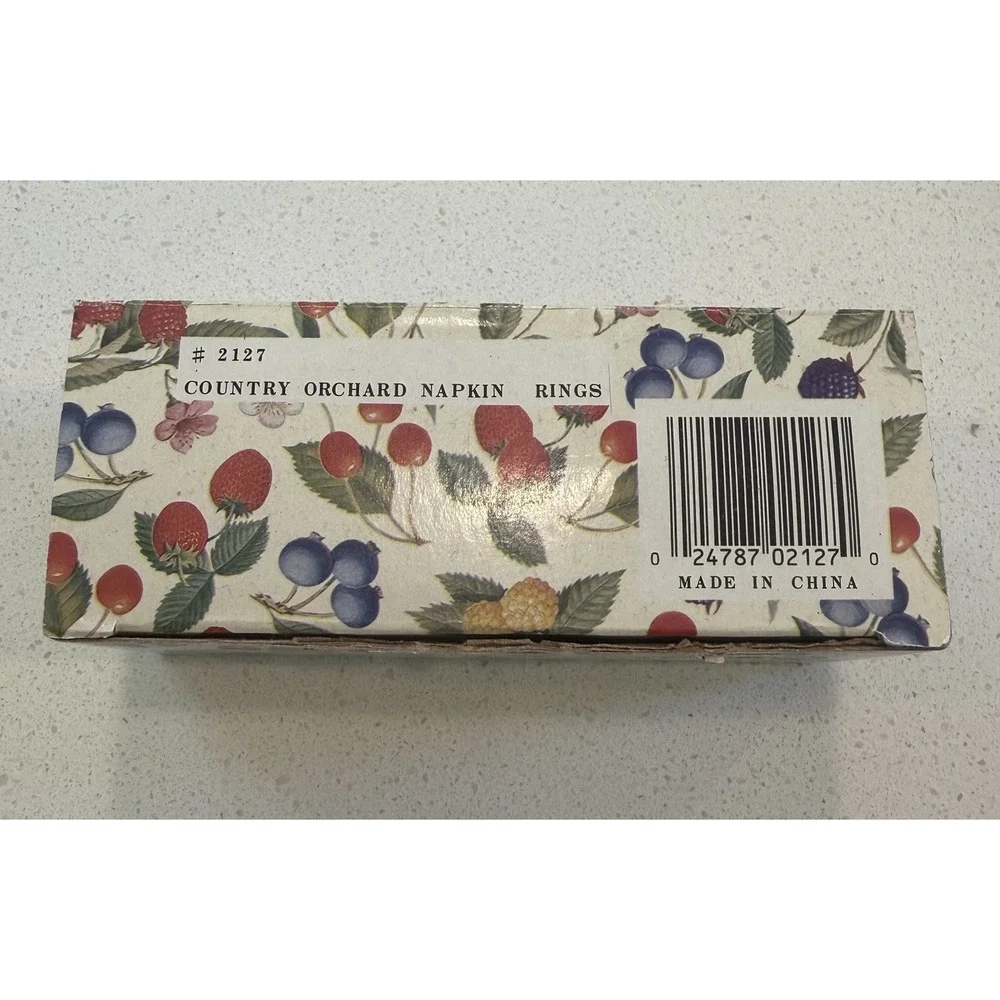 Vintage Country Orchard Set 4 Porcelain Napkin Rings Shabby Chic French Cottage